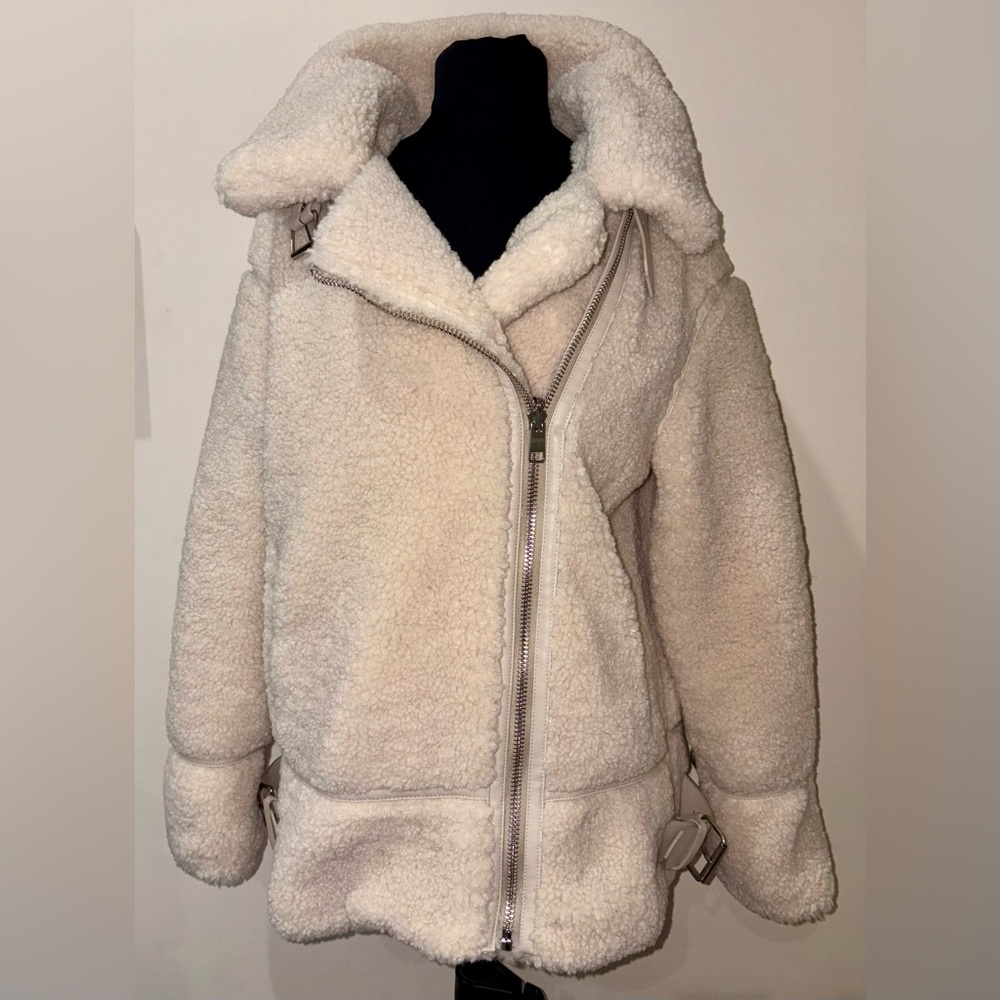Debby Collection Large Cream Ivory Sherpa Faux Shearling Aviator Bomber Jacket